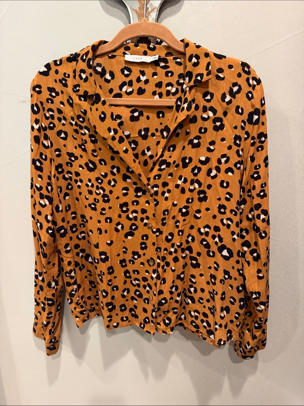 Lush Orange Leopard Print Button-Down Shirt/Jacket
